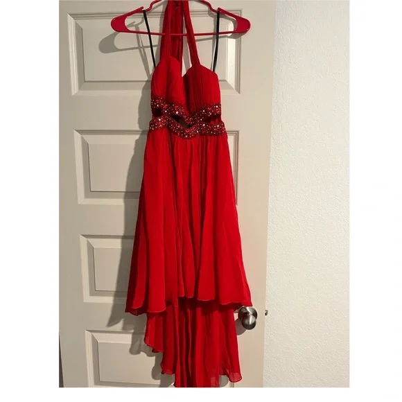 red two piece dress prom Long La Femme Two-Piece Dark Red Prom Dress main image 1